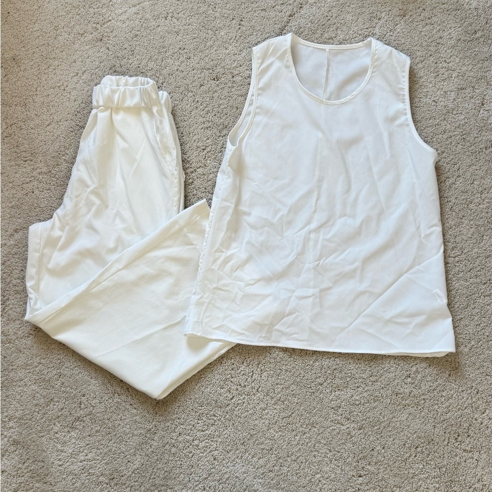 White Sleeveless Top and Pants Set
